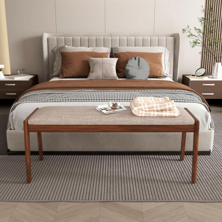 Hivvago Farmhouse Backless Bench with Rubber Wood Legs and Fabric Padded Seat