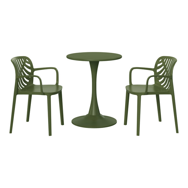 WestinTrends 3-Piece Outdoor Indoor Metal Patio Dining Table Set With Stackable Patio Chairs