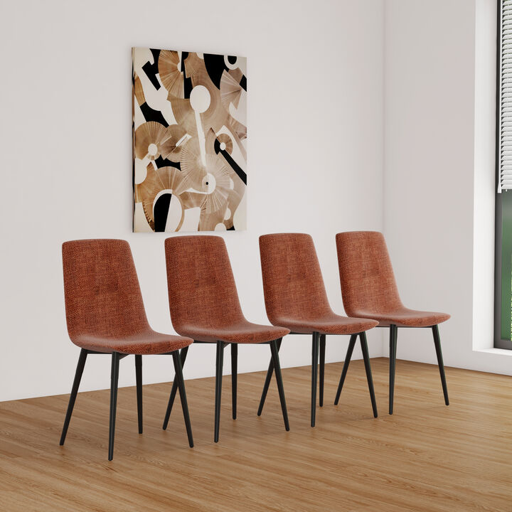 Dining Chairs Set of 4,Modern Kitchen Dining Room Chairs, Upholstered Dining Accent Chairs in linen Cushion Seat and Sturdy Black Metal Legs(Caramel)