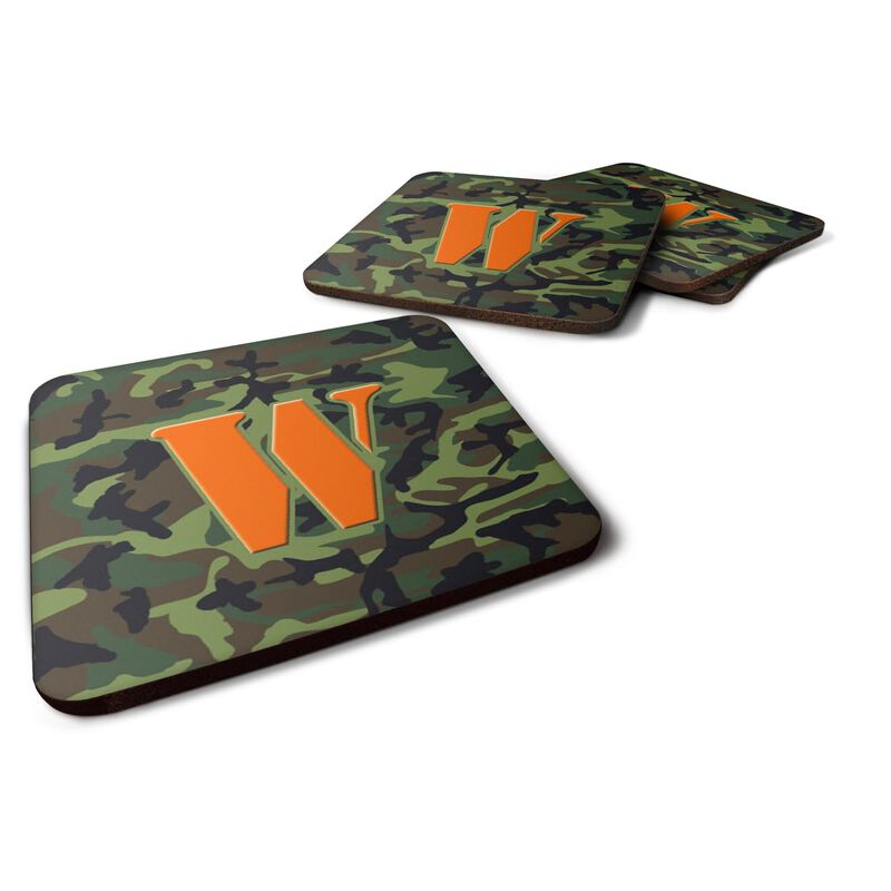 Caroline's Treasures CJ1030-WFC Monogram-Camo Green Foam Coasters (Set of 4), Initial Letter W, 3.5 H x 3.5 W, Multicolor