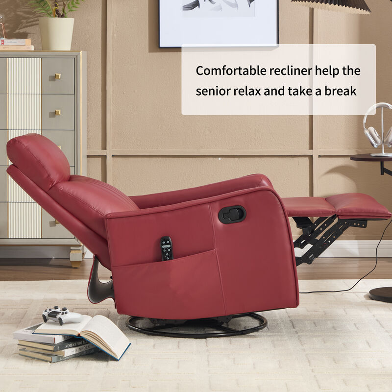 Faux Leather Manual Recliner Chair with Heat and Massage, Living Room Rocker and Swivel Chair image number 3