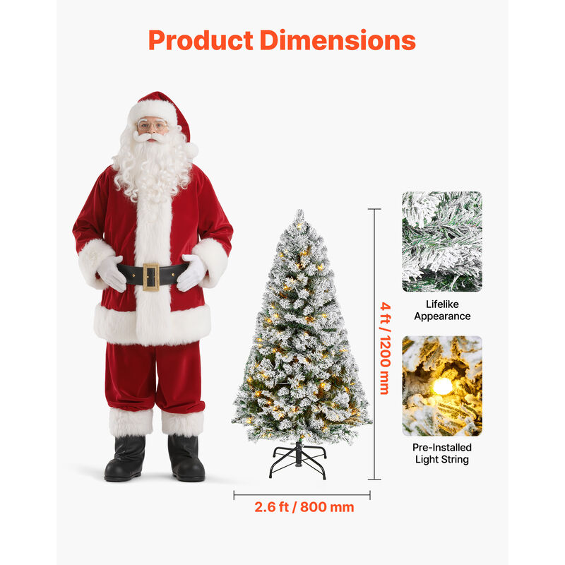 VEVOR Christmas Tree 4ft Prelit Flocked Artificial Tree 120 Warm White LED Light image number 1
