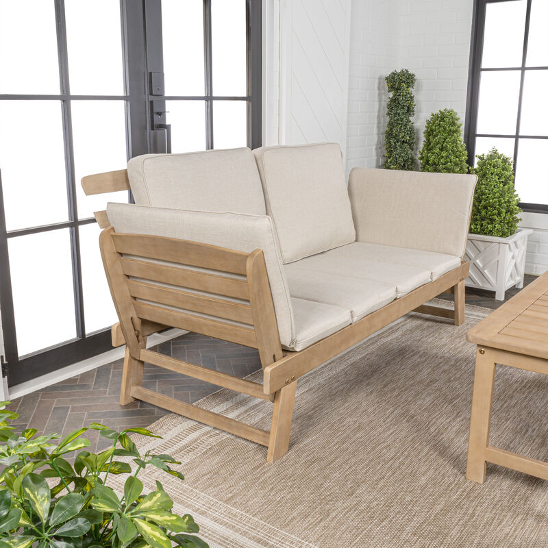 Hartley 2-Seat Modern Scandinavian Folding Wood Outdoor Day Bed Sofa, Beige/Light Teak