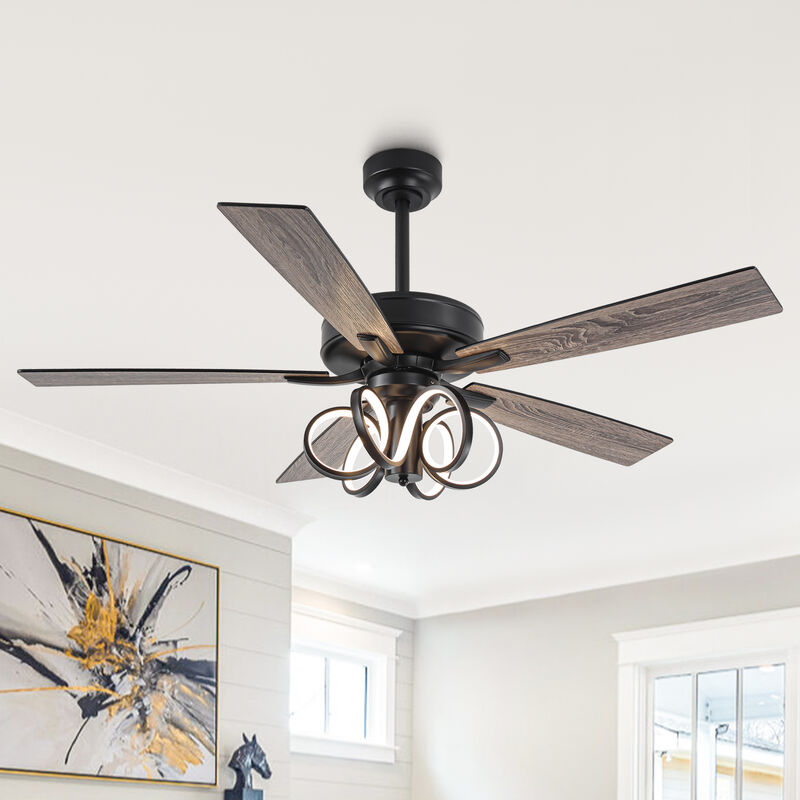 52 in. Matte Black Reversible Blades Ceiling Fan with Light and Remote