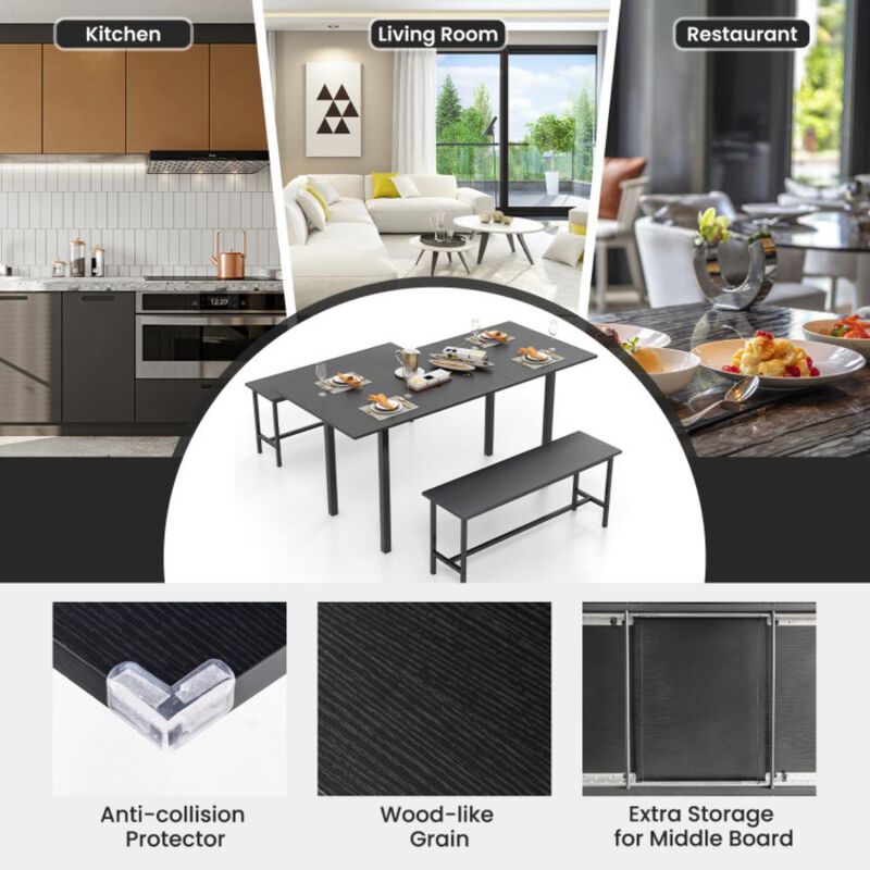 Hivvago 3 Piece Dining Table Set for 4-6 with 2 Benches