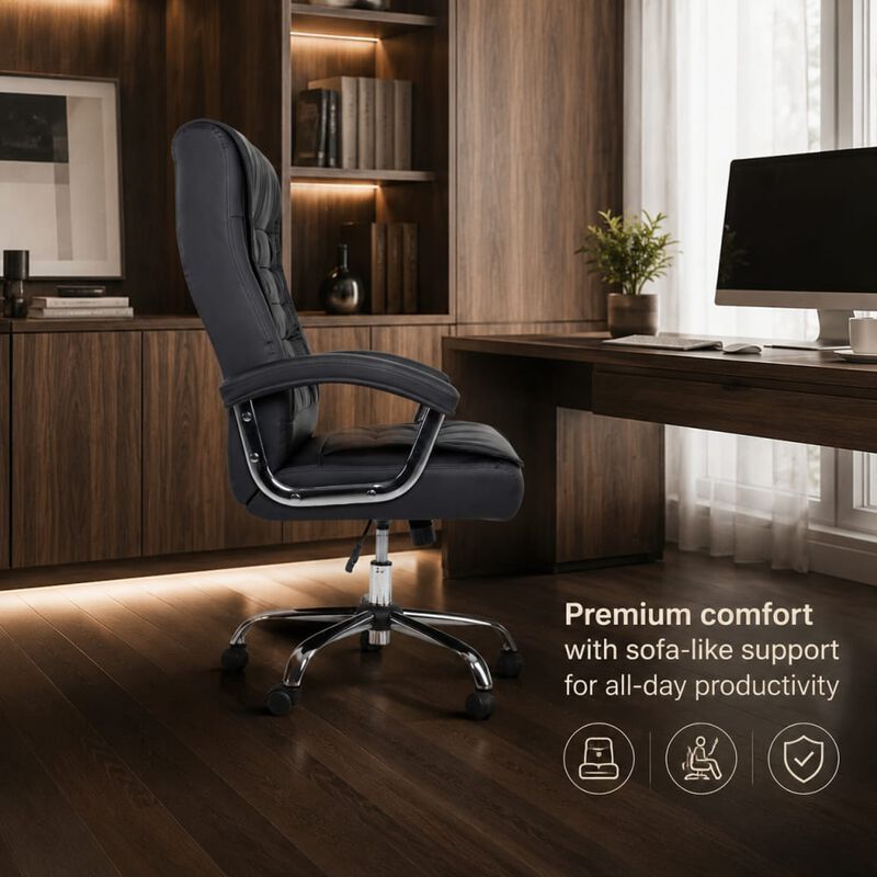 GOODSILO High Back Executive PU Leather Office Chair Ergonomic Swivel Desk Chair with Spring Seat, Chrome Arms, 350lbs Capacity for Home Office image number 4