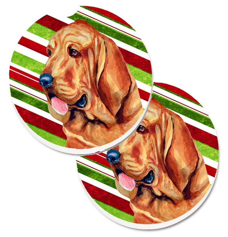 Caroline's Treasures Bloodhound Candy Cane Holiday Christmas Set of 2 Cup Holder Car Coasters LH9241CARC, 2.56, Multicolor image number 0