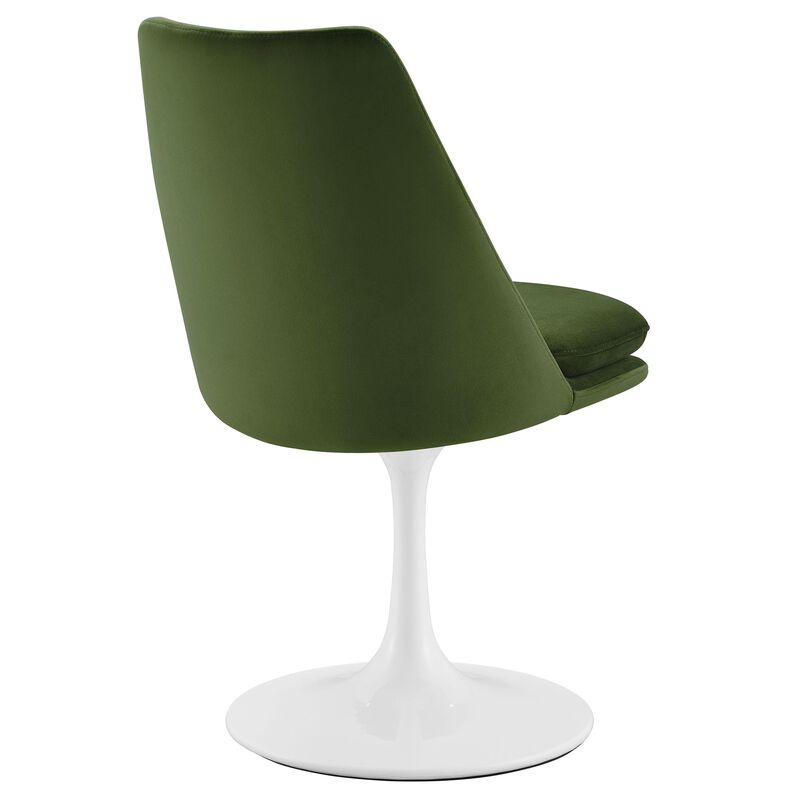 Modway Lippa Velvet Swivel Dining Side Chair in White Moss Green - Armless Accent Chair with Stain-Resistant Performance Velvet Upholstery - 360&deg; Rotating Office Chair image number 7