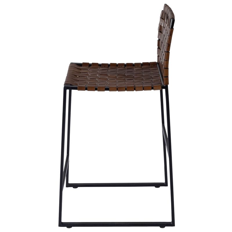 Hivvago 36 Inch Brown and Black Leather and Iron Bar Chair