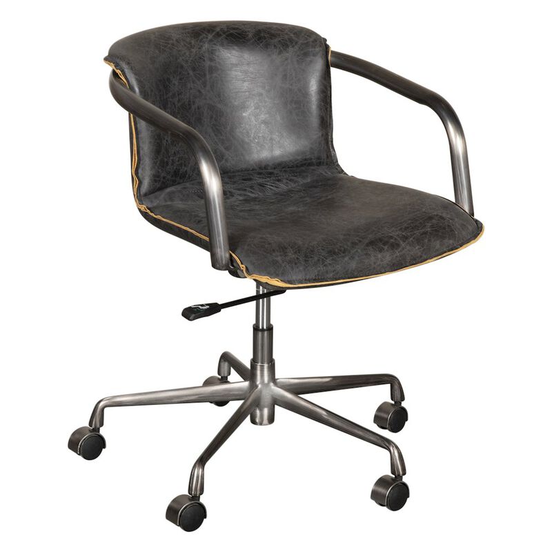 World Interiors Chiavari Swivel Office Chair in Antique Ebony Leather and Antique Zinc image number 0