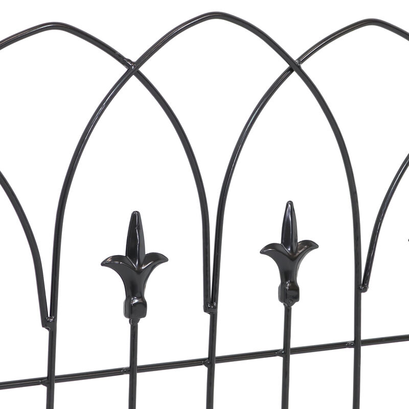 Sunnydaze 5-Piece Bayonne Steel Finial Garden Border Fencing - 8 ft - Black