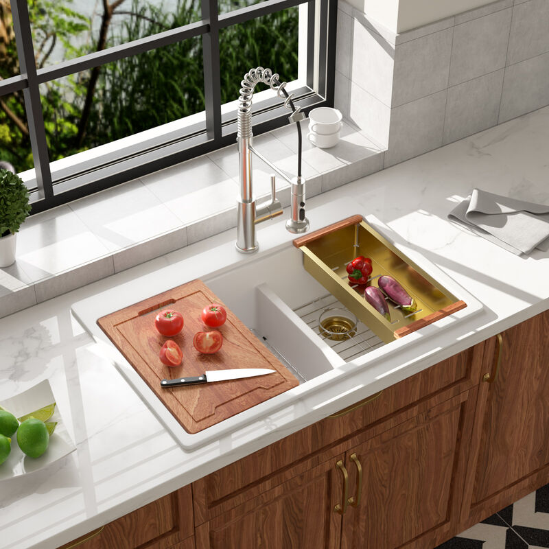 33x22x10 Inch White Granite Composite Workstation kitchen Sink Low Divide 60/40 Double Bowl Quartz Drop In Kitchen Sink