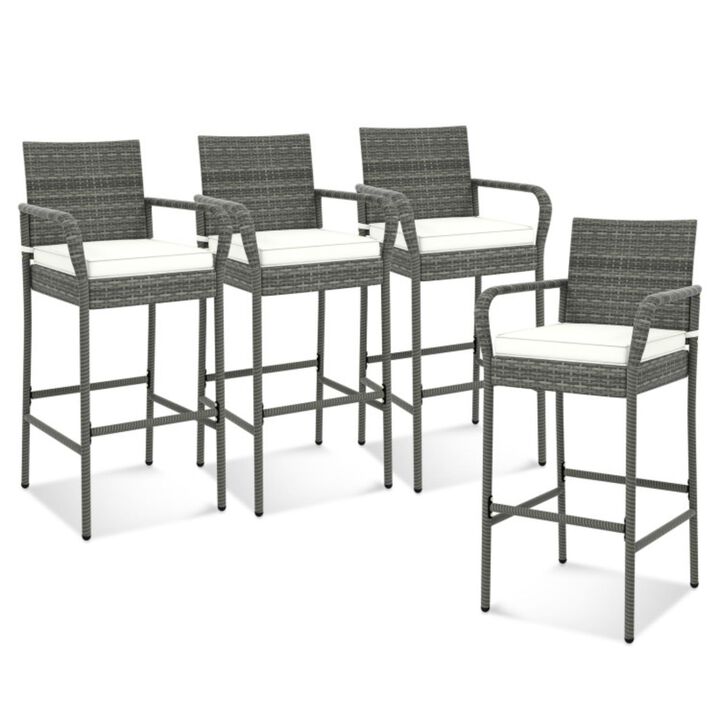 Hivvago All Weather PE Rattan Bar Chairs Set of 4 with Armrests and Seat Cushions for Porch Backyard
