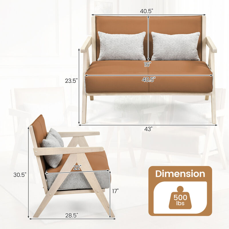 Loveseat Sofa for Small Spaces with Throw Pillows and Rubber Wood Frame image number 2