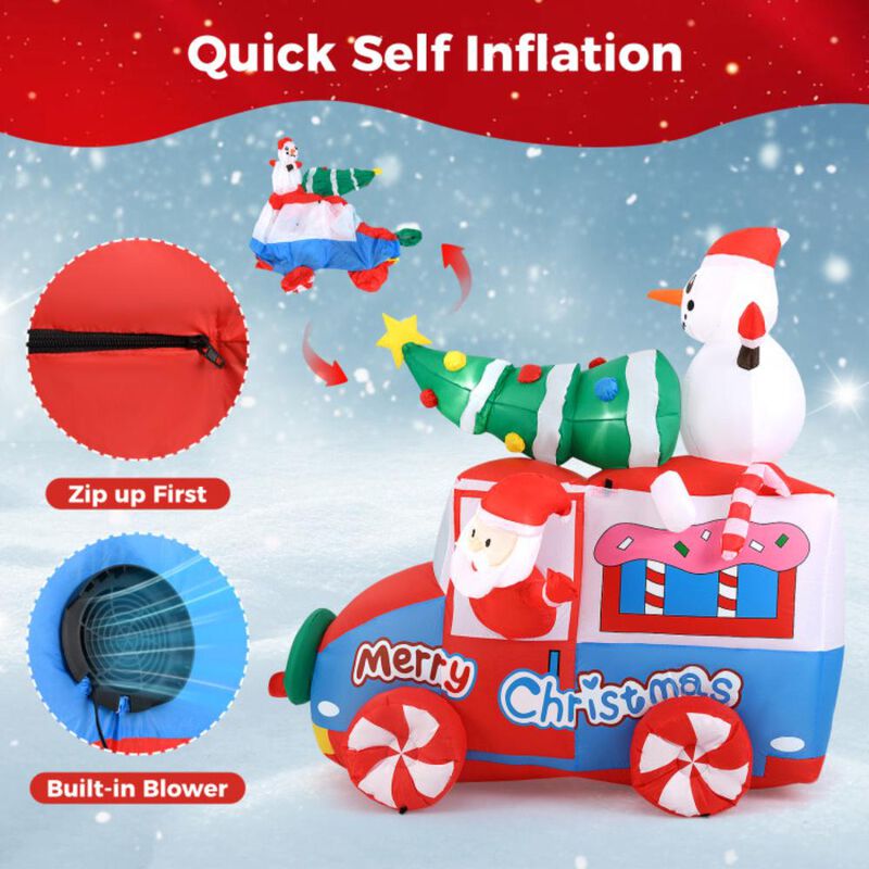 Hivvago 6 ft Christmas Inflatable Santa on Car Blow up Festive Vehicle with Santa Clause