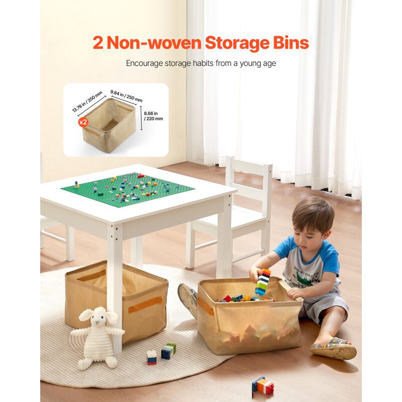 Kids Activity Table and 2 Chairs Set with Building Block Top and Storage image number 5