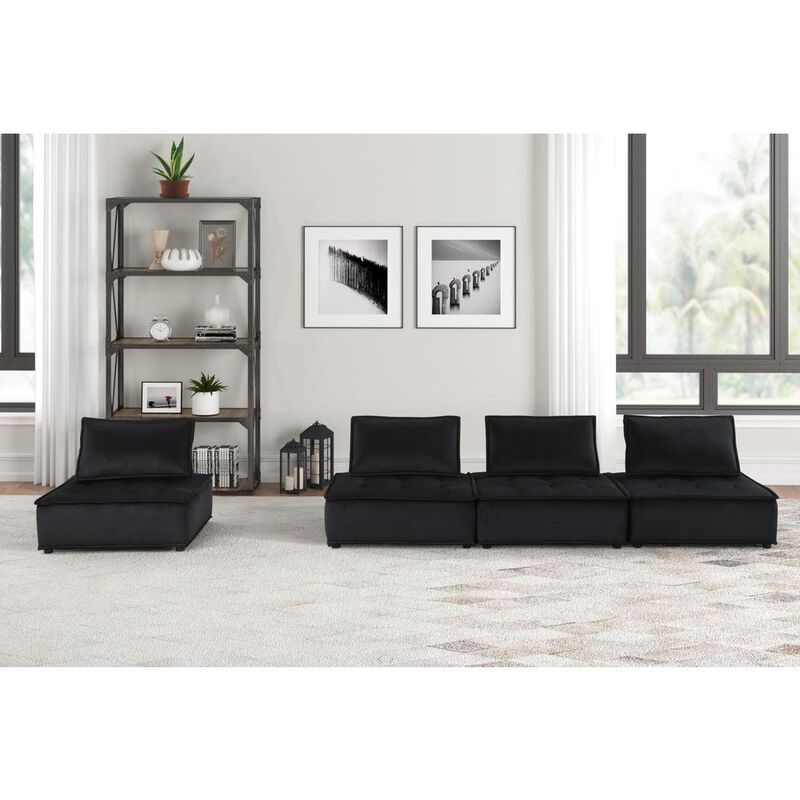 Lilola Home Anna Black Velvet 4 Pc Sectional Sofa