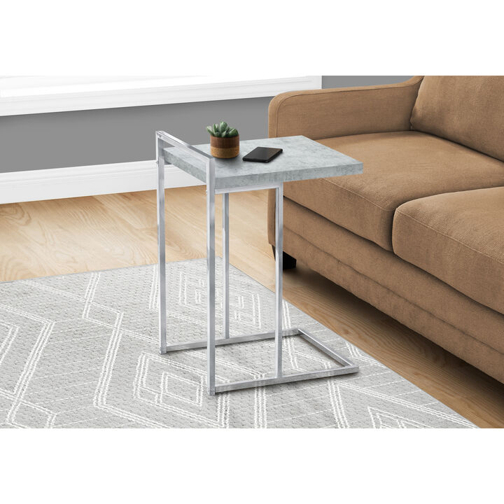 Monarch Specialties I 3639 Accent Table, C-shaped, End, Side, Snack, Living Room, Bedroom, Metal, Laminate, Grey, Chrome, Contemporary, Modern