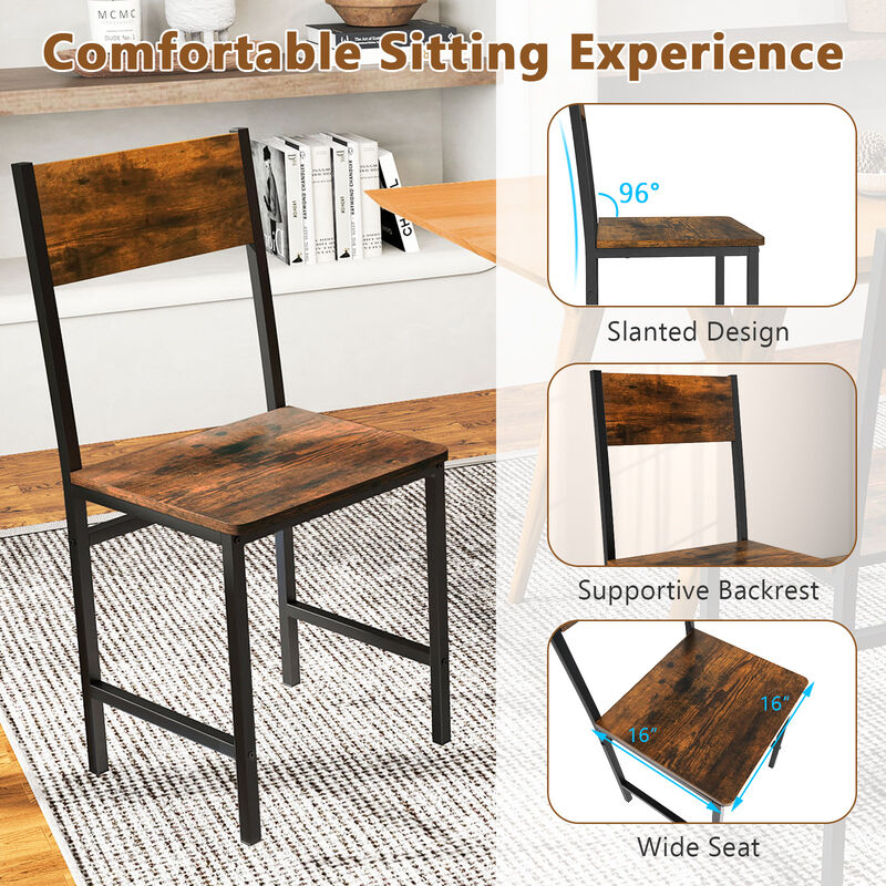 Set of 2 Industrial Side Chairs with Metal Legs and Angled Back for Kitchen or Dining