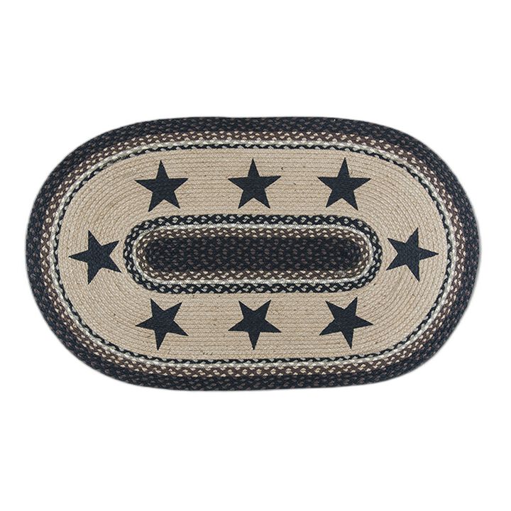 Earth Rugs Op-313 Black Stars Oval Patch 27 Inch X 45 Inch