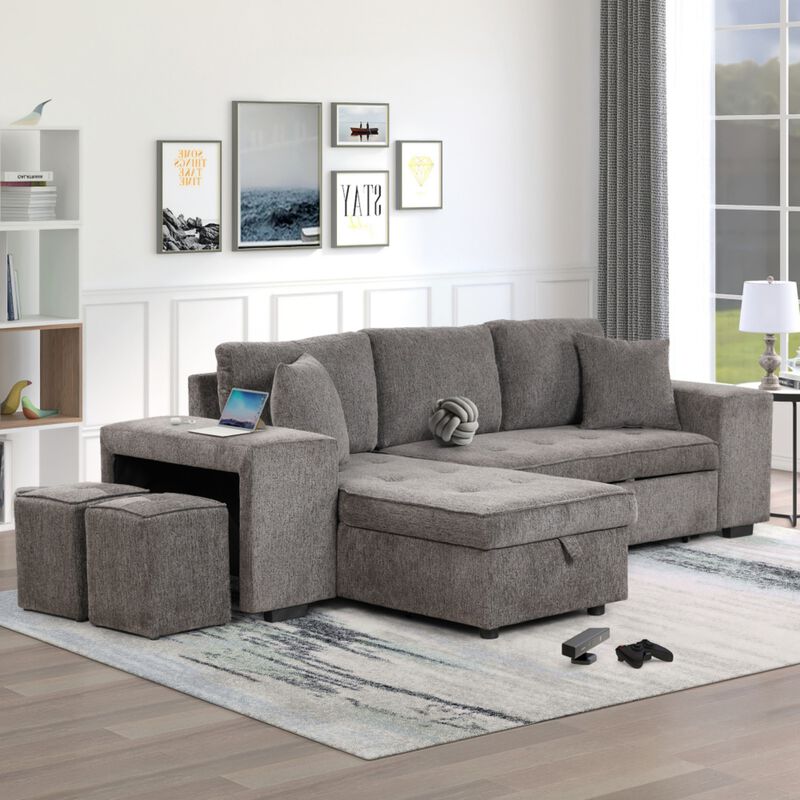Titkos Linen L‑Shape Reversible Sectional Sleeper Sofa image number 2