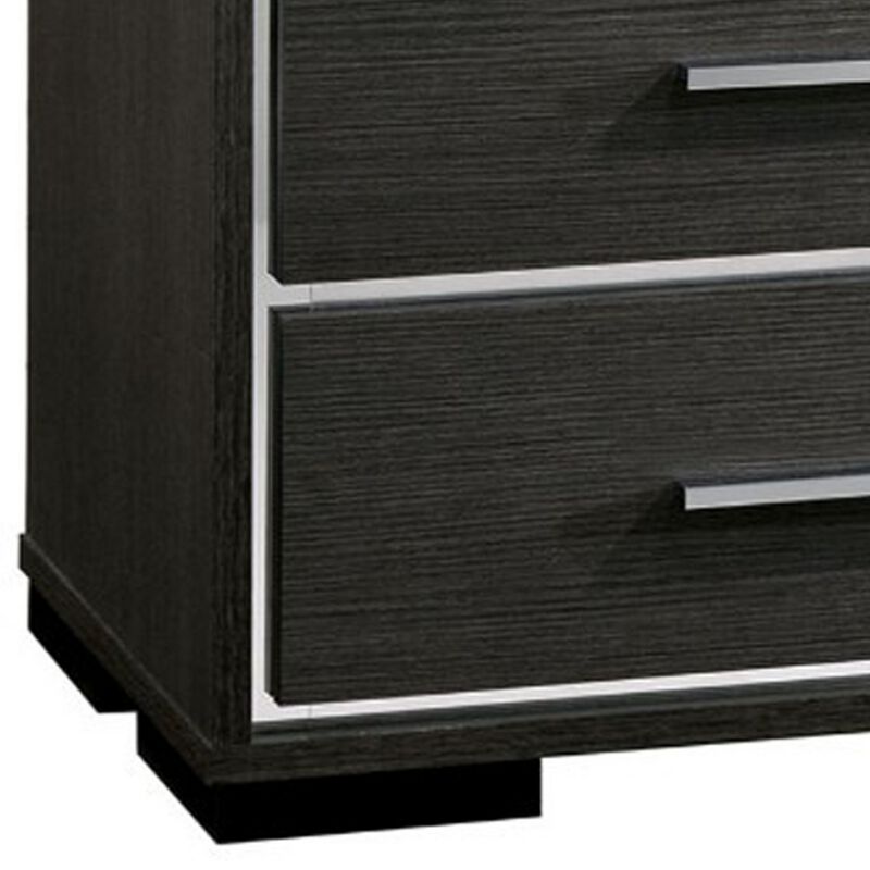 Contemporary Style Three Drawers Wooden Nightstand with Bar Handles, Dark Gray-Benzara image number 4
