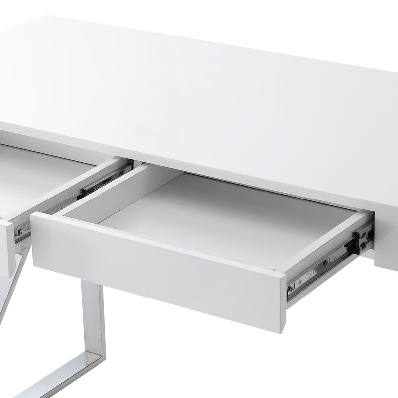 Inspired Home Octavia High Gloss Desk with Polished Stainless Steel Base