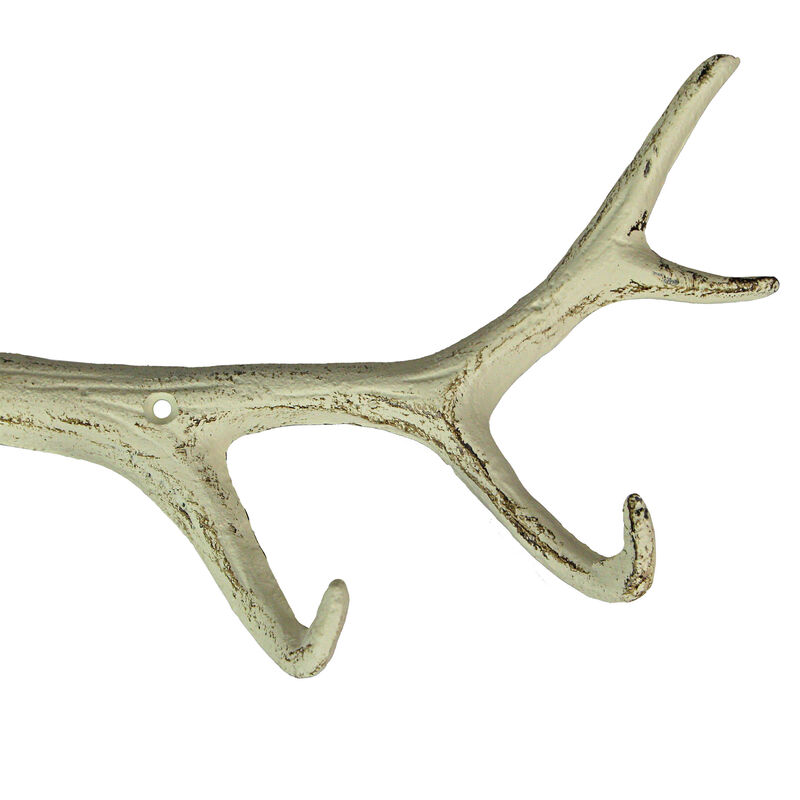 Painted Brown and White Cast Iron Deer Antler Wall Mounted Hook Rack Coat Towel Key Hat Hanger - Easy Install - Lodge, Cabin Or Western D&eacute;cor 16 Inches Long image number 4