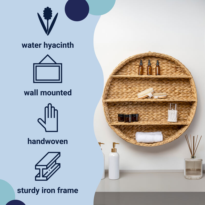 Annulus 24.61" 3-Shelf Circular Hand-Woven Hyacinth Wall Rack