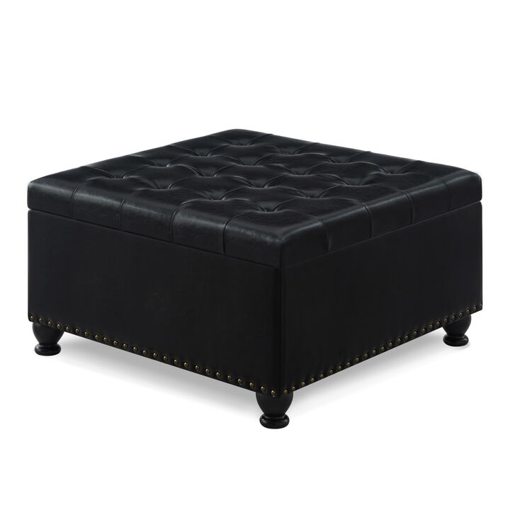 Streamdale Black Upholstered Ottoman with Wooden Legs