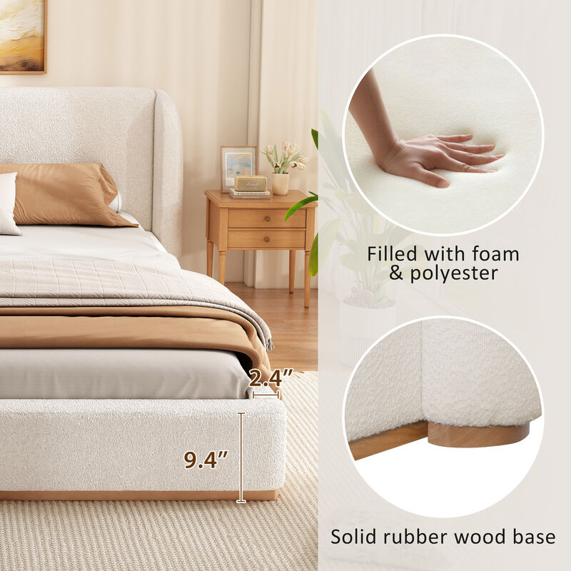 Christopher Knight Home Paula Modern Rubberwood Boucle Upholstered Bed with Wingback Headboard image number 6