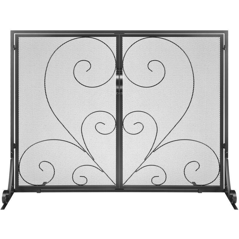 Single Panel Fireplace Screen with Door, Sturdy Iron Mesh Fire Guard for Indoor Hearth-Black image number 0