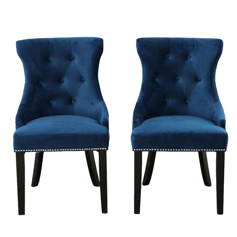 Carolina Living Julia Tufted Back Upholstered Chair - Set Of 2 - Espresso - Navy Upholstery