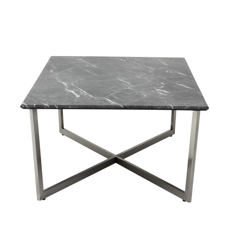 Faux Marble Rectangular Coffee Table with Metal Frame for Modern Living Room Decor