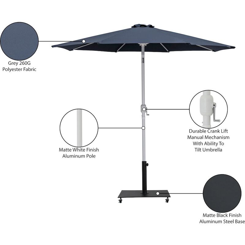 Meridian Furniture Fiji Grey Fabric / Matte Black Aluminum Patio Umbrella with Base Sets