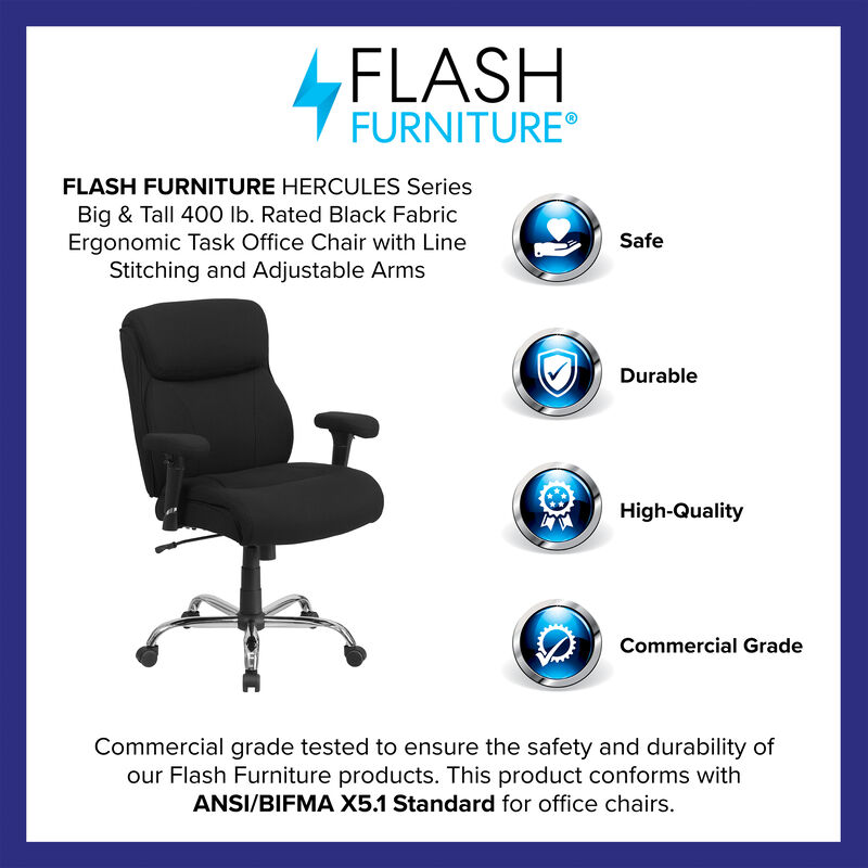 HERCULES Series Big & Tall 400 lb. Rated Fabric Ergonomic Task Office Chair with Line Stitching and Adjustable Arms image number 3