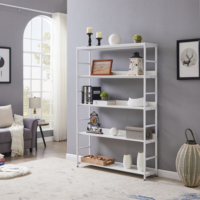 5-Tier Home Office Bookcase Open Bookshelf Storage Large 5 Shelf Bookshelf Furniture with Metal Frame, White