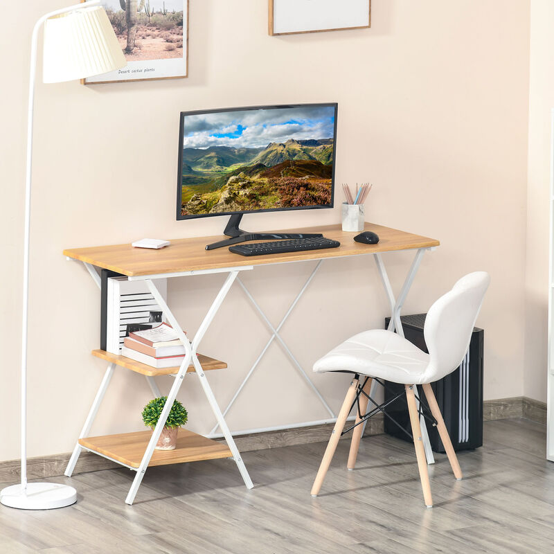 Computer Desk with Shelves, Wood Grain Writing Desk with 2-Tier Storage Shelves