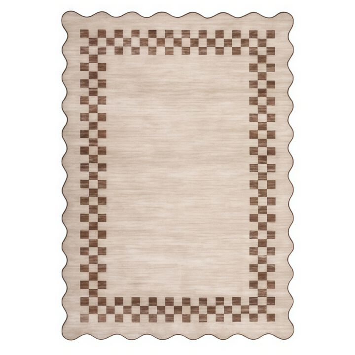 Washable Rugs Modern Geometric Scalloped Throw Carpet for Living Room Stain Resistant Throw Carpet with NonSlip Backing for Nursery Apartment