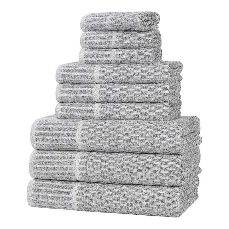 Cotton Blend Bathroom Towel Set with Checkered Pattern and Ribbed Border Design image number 0
