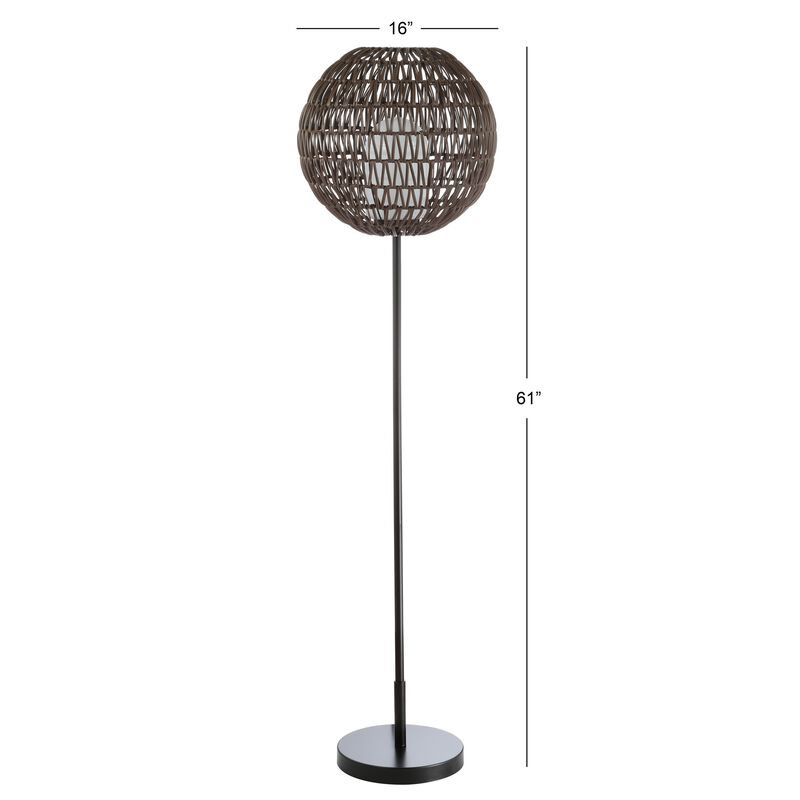Bea 61" Outdoor Woven Globe LED Floor Lamp, Coffee/Black