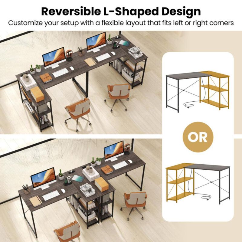 Hivvago L-shaped 47 Inch Reversible Corner Desk with Adjustable Storage Shelves