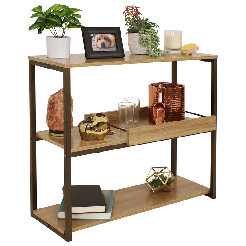 Sunnydaze Industrial 3-Shelf Sofa Table with Tray - Brown - 28.25 in