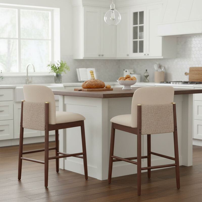 Merax Set of 2 Walnut Finish Rubber Wood Counter Stools image number 2