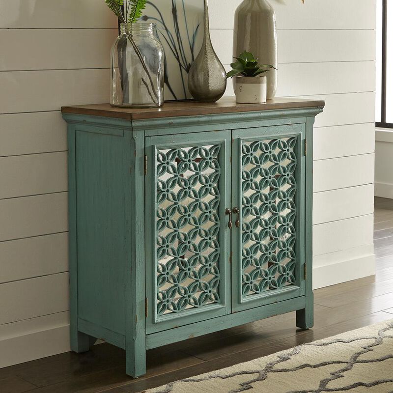 Liberty Furniture Kensington 2 Door Accent Cabinet in Turquoise w/ Worn Wood Tone Top image number 7