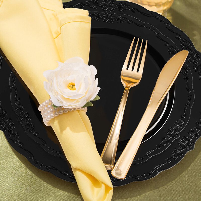 Black Vintage Rim Round Disposable Plastic Wedding Value Set (60 Sets) image number 8