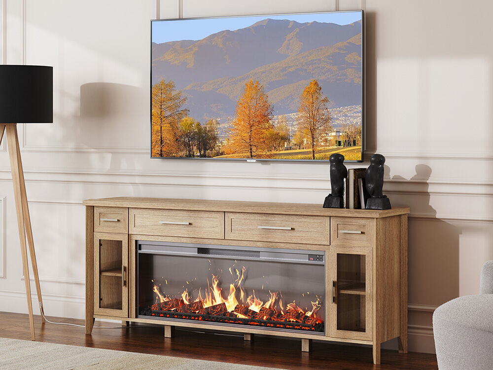 BELLEZE 74 Inch Rustic TV Stand with 48