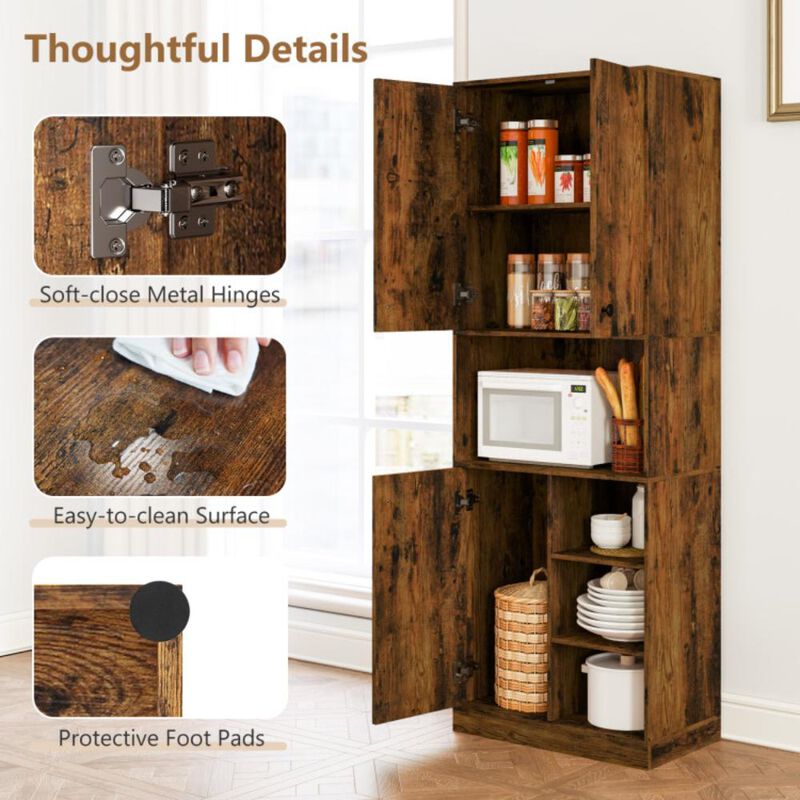 Hivvago Kitchen Pantry Storage Cabinet with Microwave Stand and Open Shelves