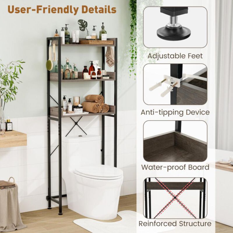 Hivvago Over The Toilet Storage Rack with Hooks and Adjustable Bottom Bar