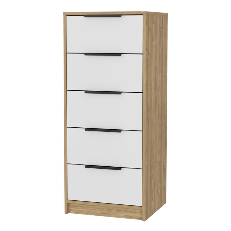 Kaia 5 Drawer Dresser, Vertical Dresser -White / Pine